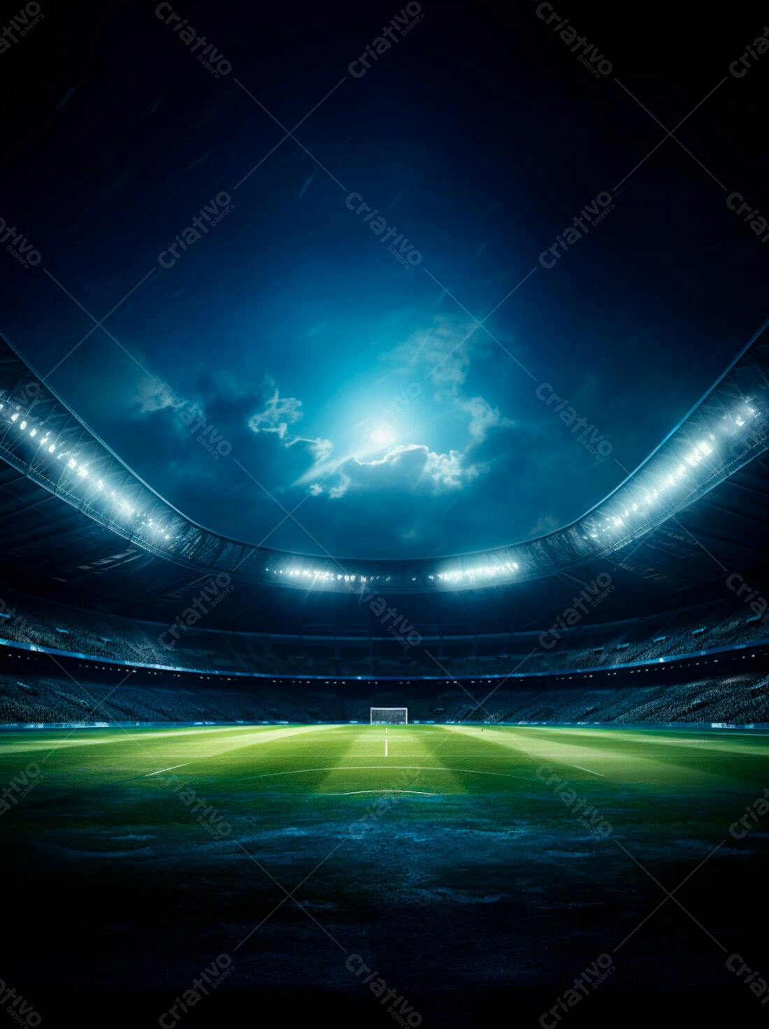 Estádio de futebol noturno iluminado