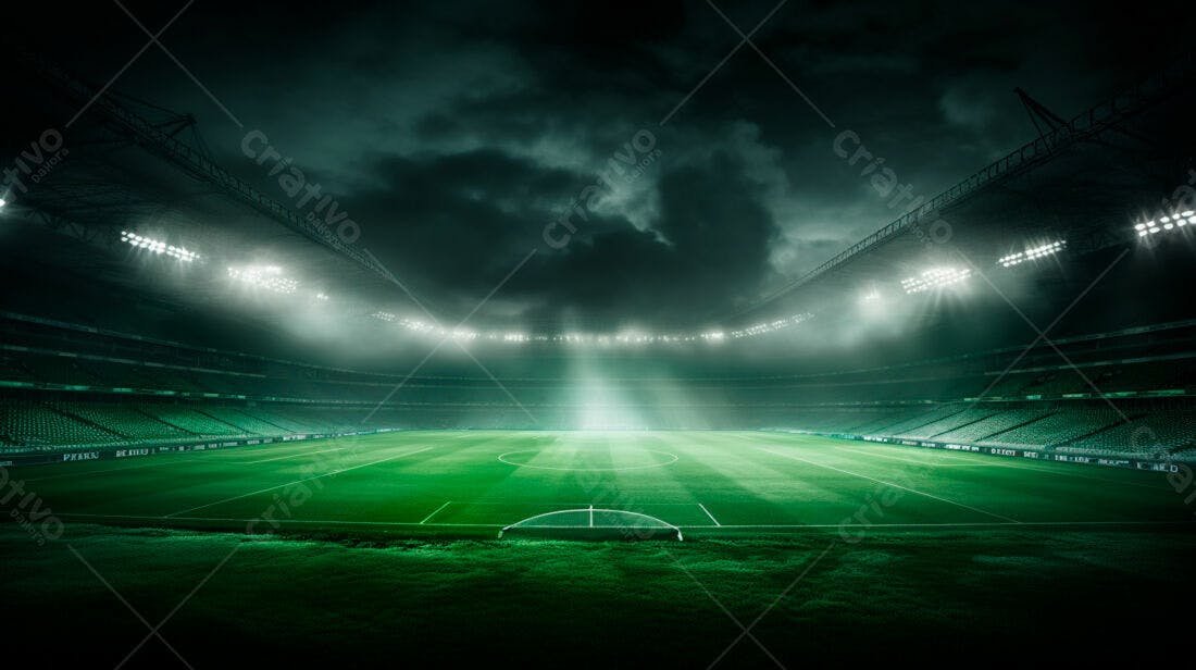 Estádio de futebol noturno iluminado