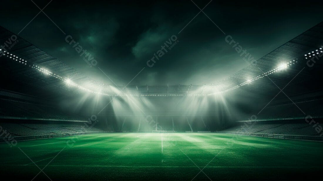 Estádio de futebol noturno iluminado