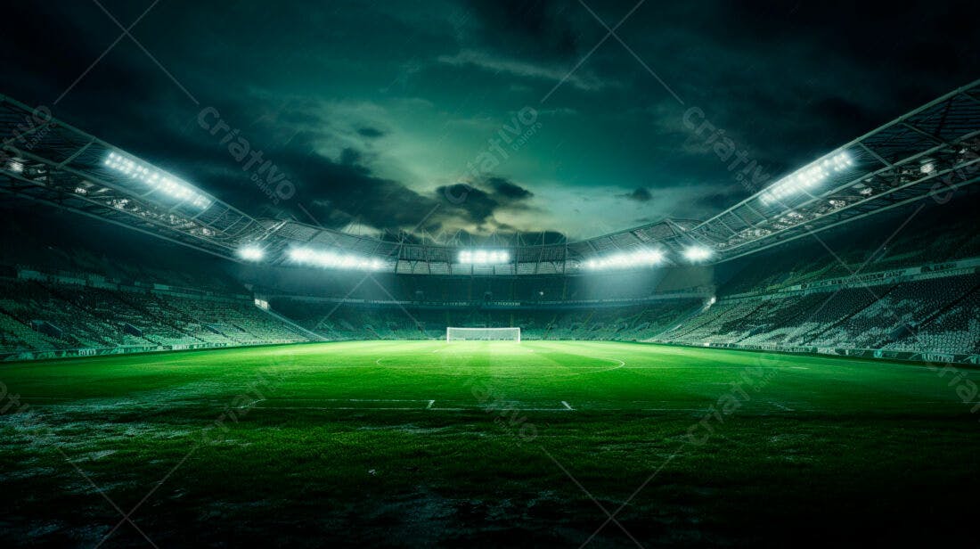Estádio de futebol noturno iluminado
