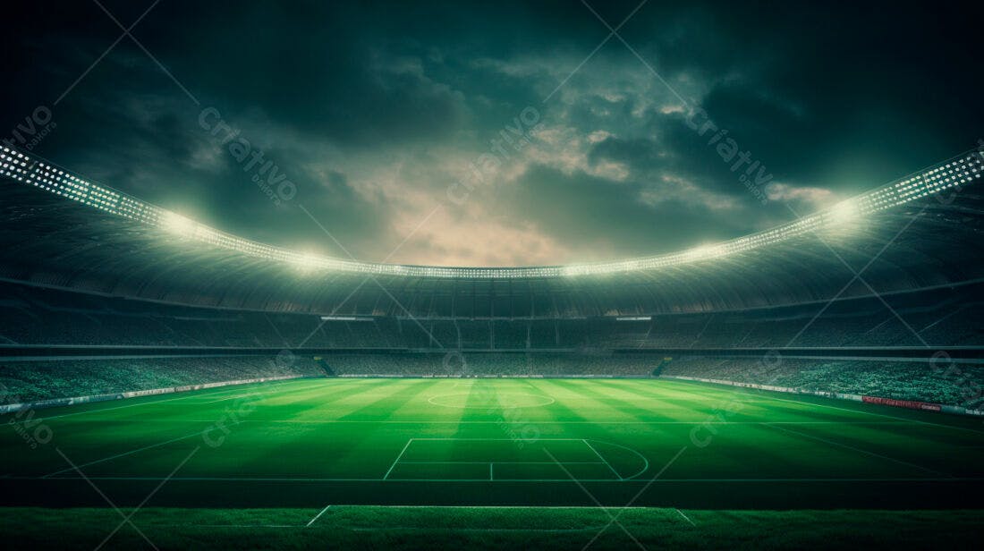 Estádio de futebol noturno iluminado