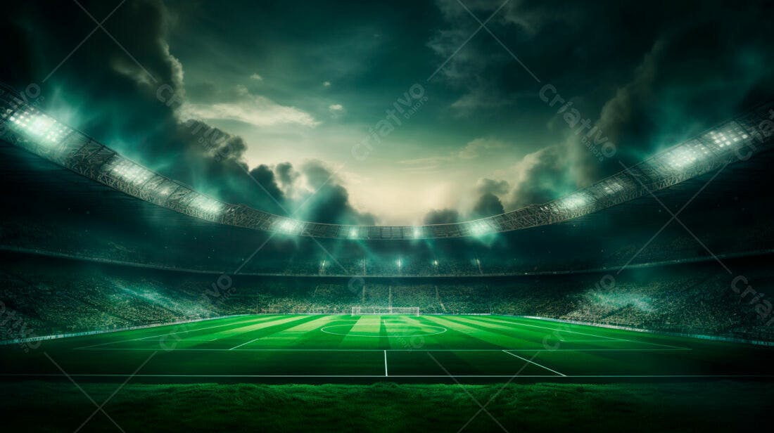Estádio de futebol noturno iluminado