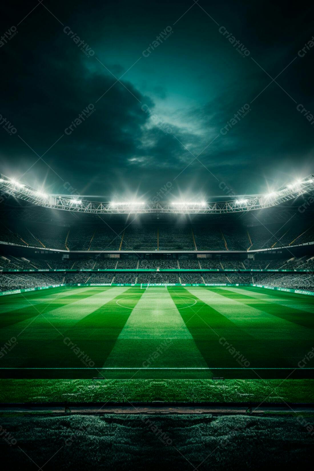 Campo de futebol noturno iluminado