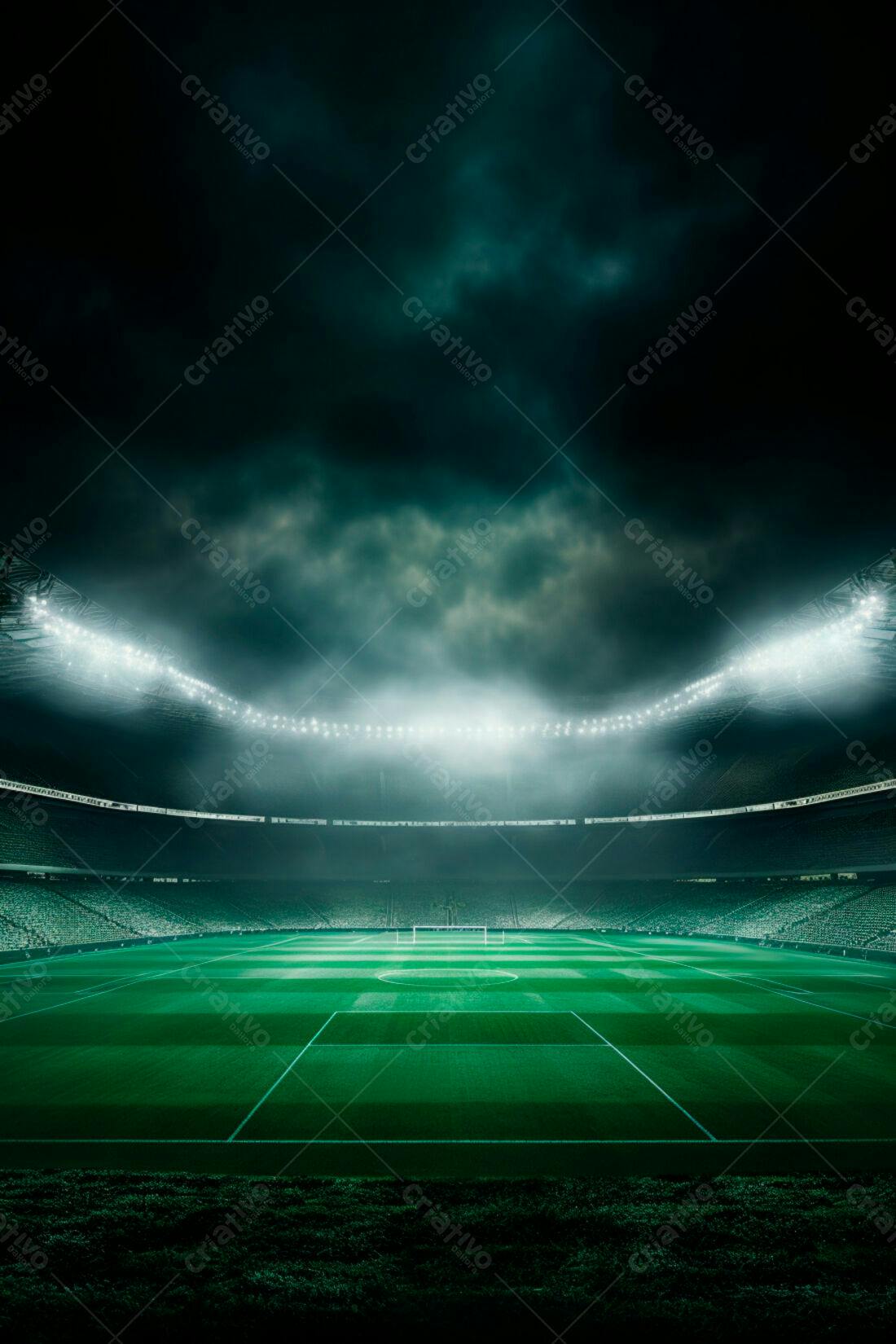 Estádio de futebol noturno iluminado