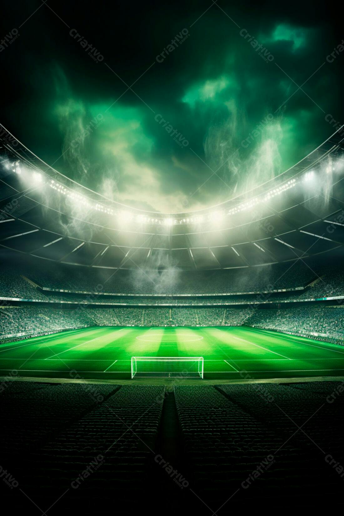 Estádio de futebol noturno iluminado