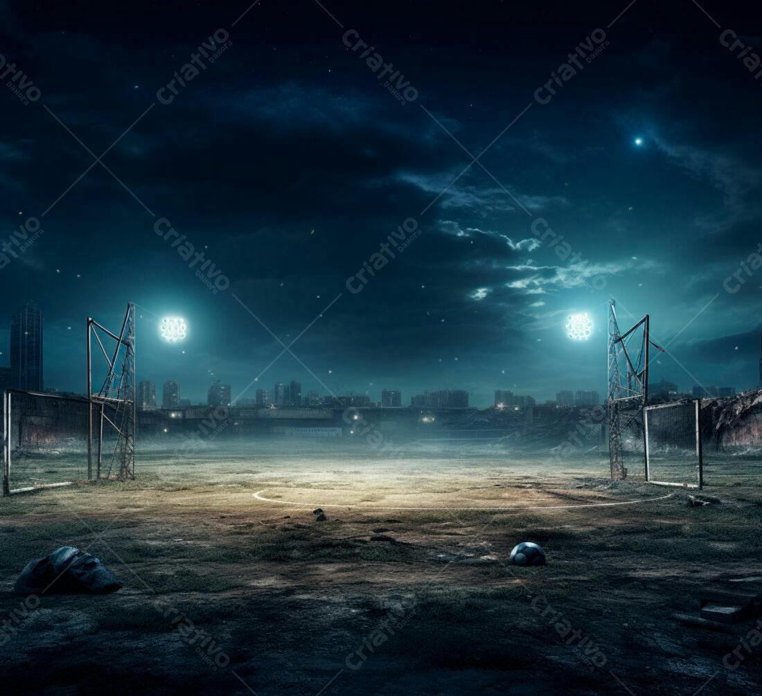 Campo de futebol noturno abandonado