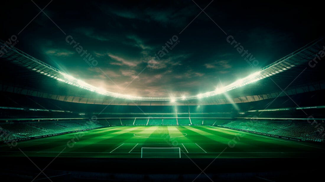 Estádio de futebol noturno iluminado