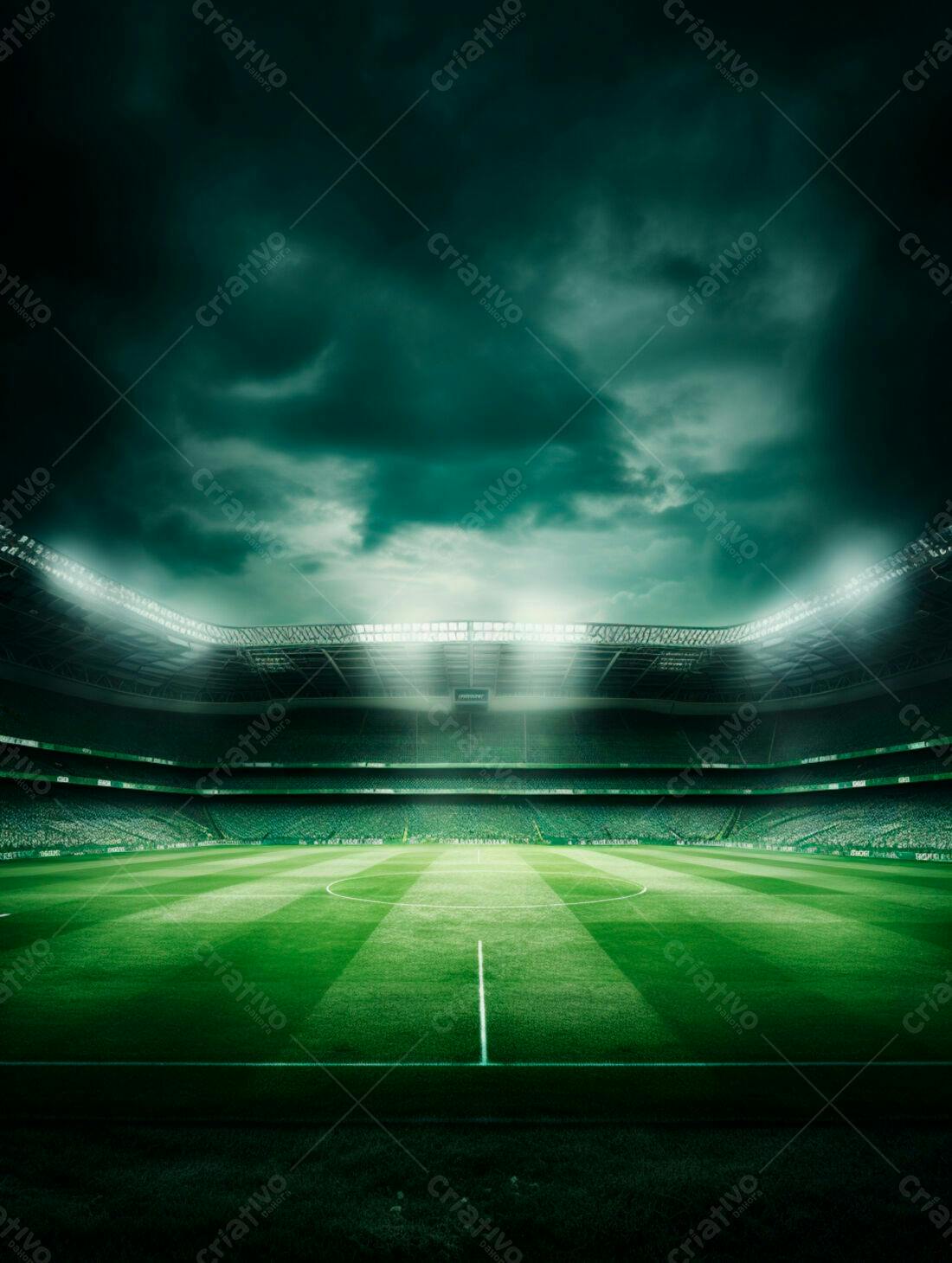 Estádio de futebol vazio sob um céu nublado