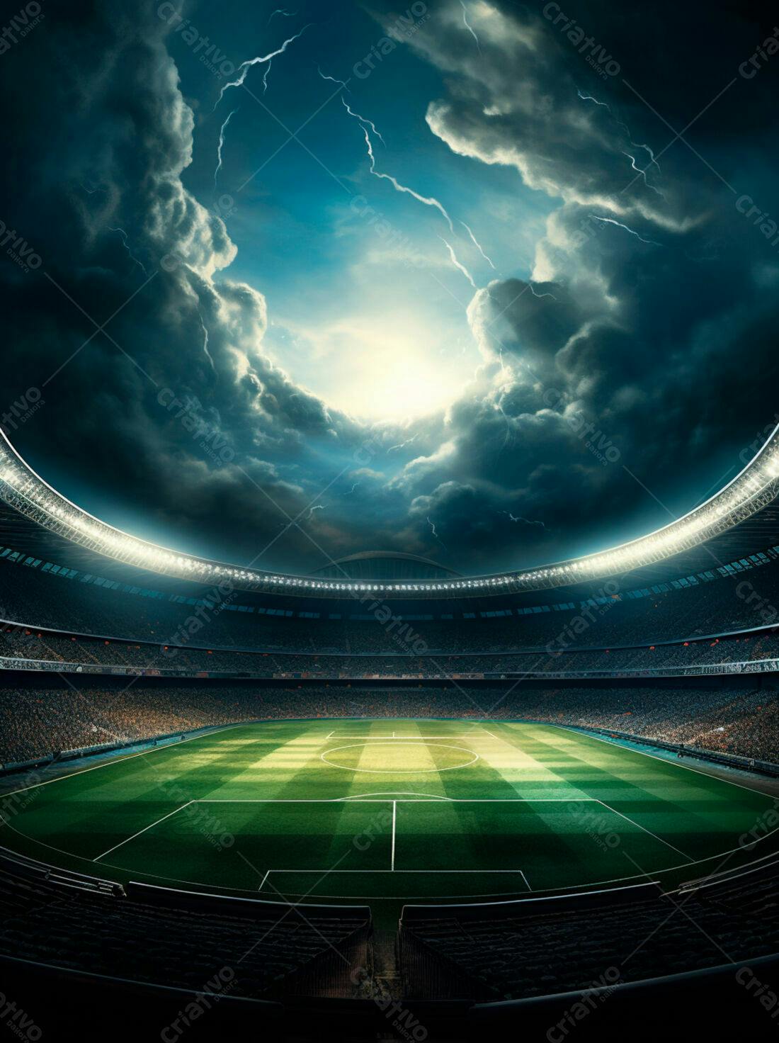 Estádio de futebol sob tempestade