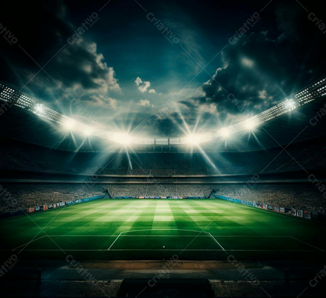 Estádio de futebol iluminado à noite