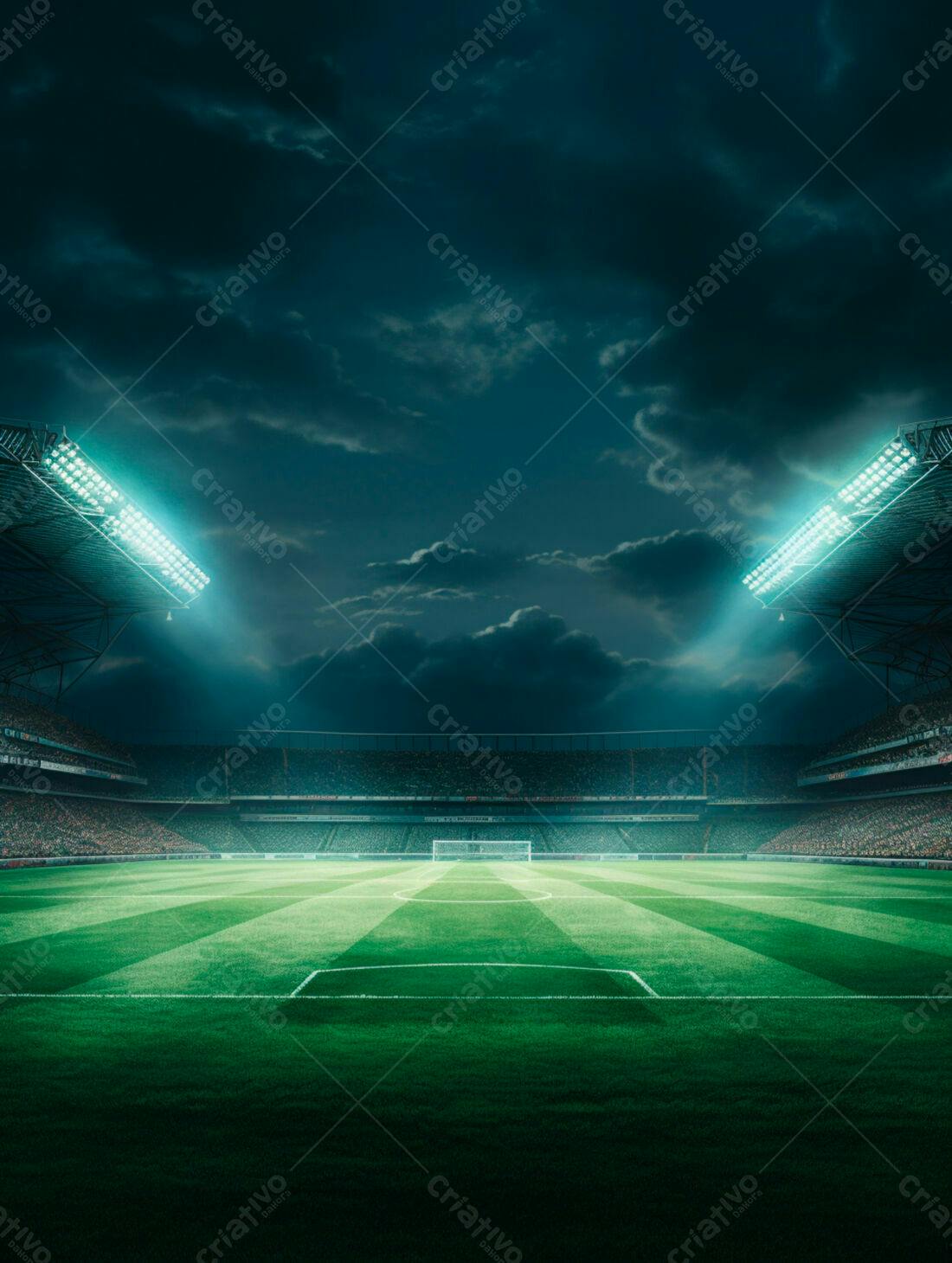 Estádio de futebol noturno iluminado