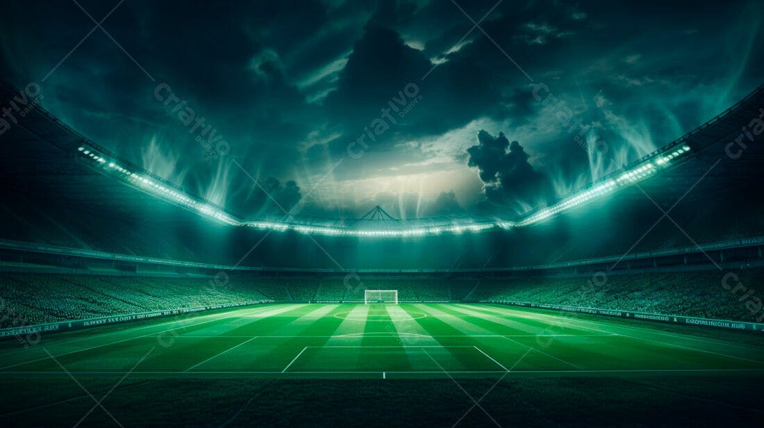Estádio de futebol noturno iluminado