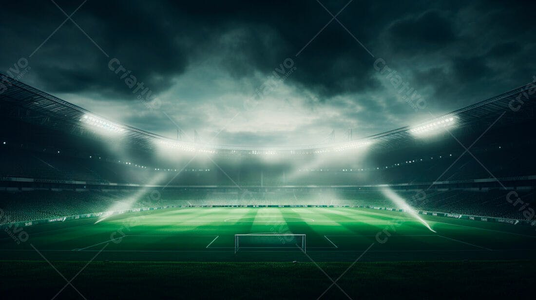 Estádio de futebol noturno sob chuva