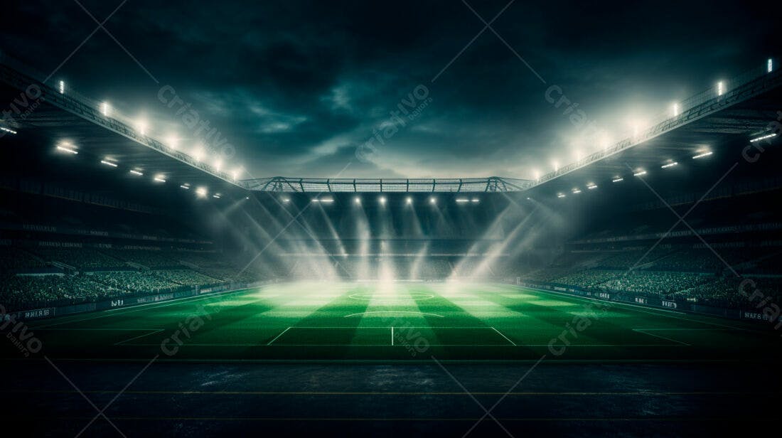 Estádio de futebol noturno iluminado