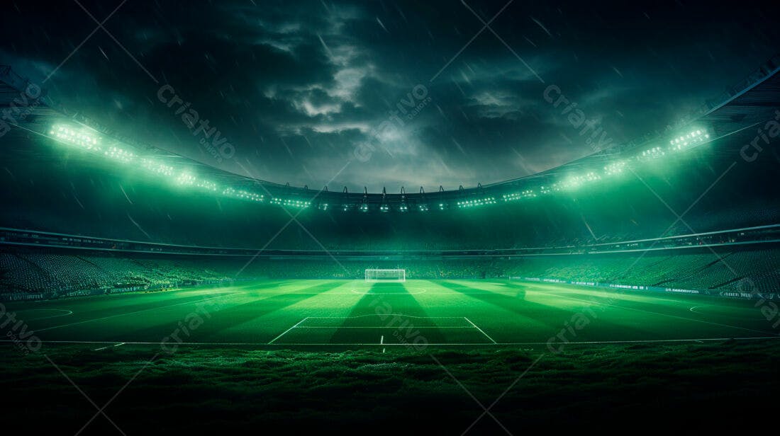Estádio de futebol sob chuva noturna