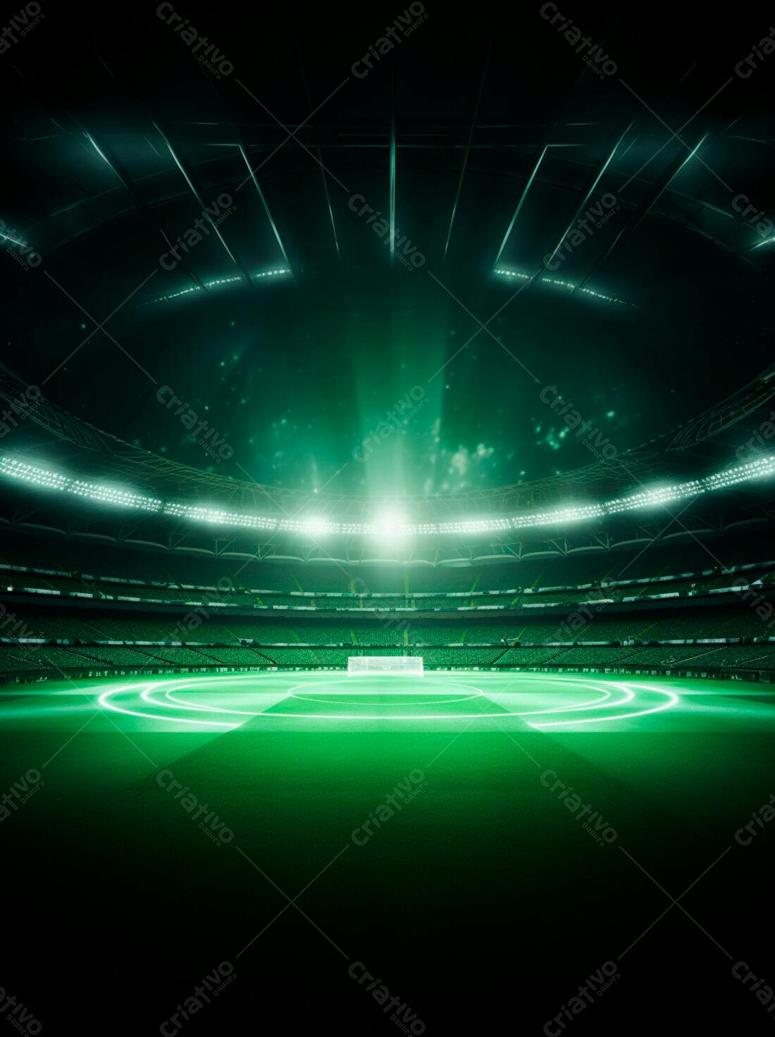 Estádio de futebol noturno iluminado