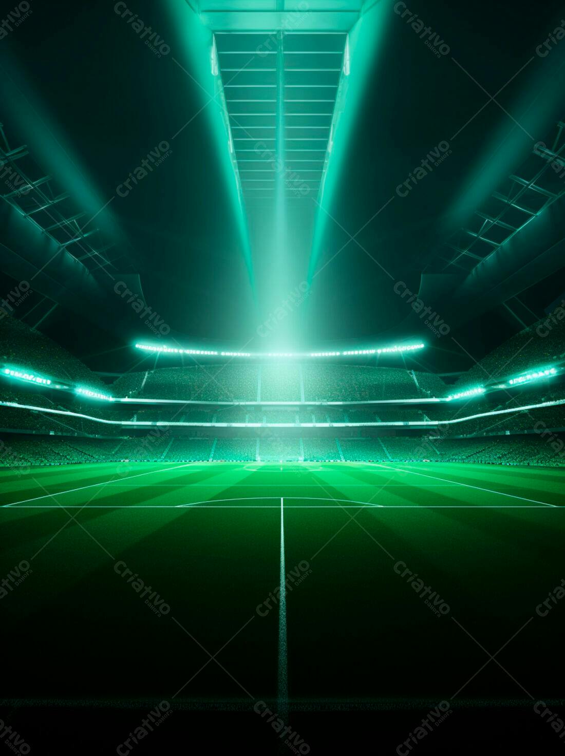 Estádio de futebol noturno iluminado