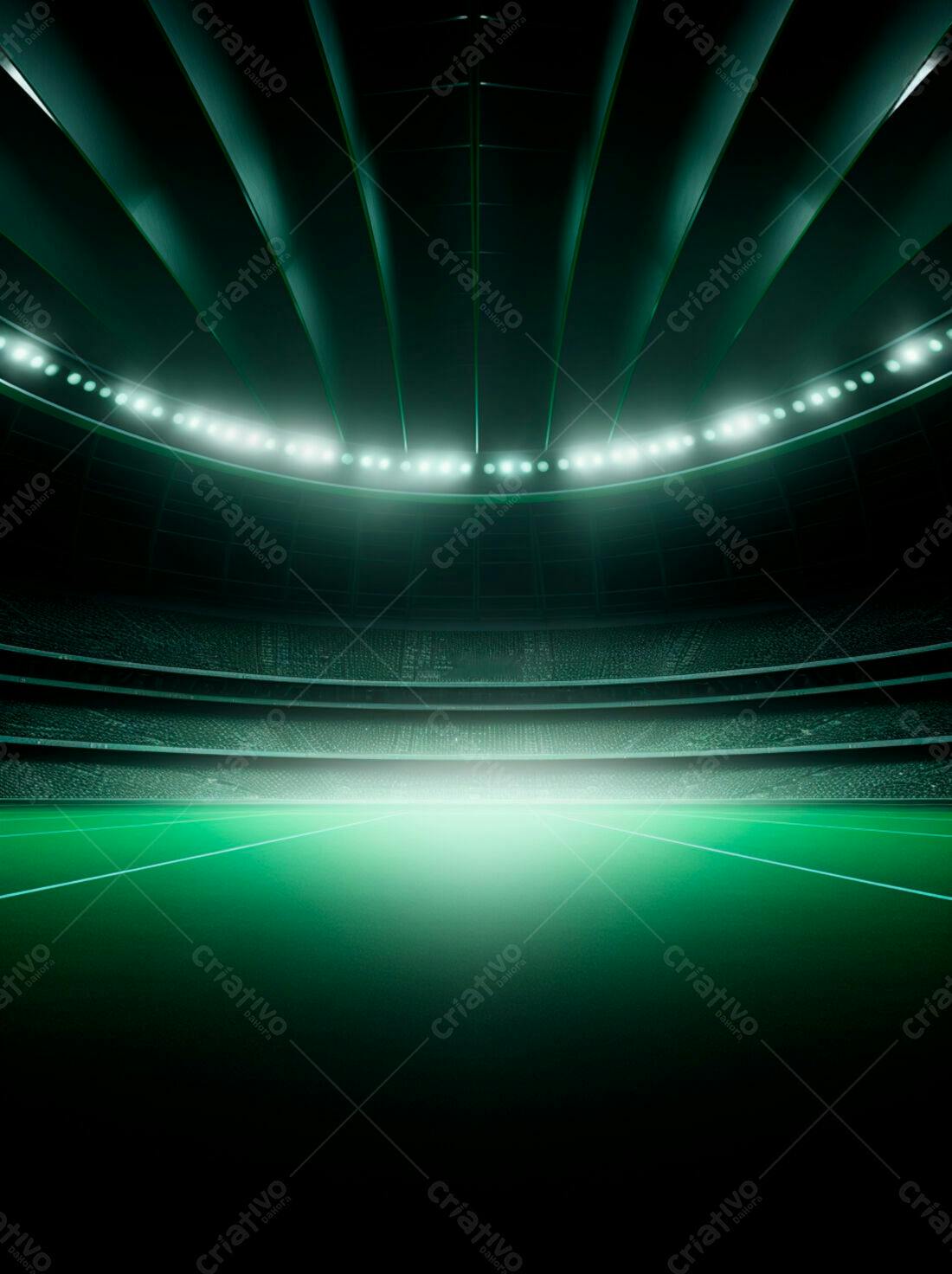 Estádio de futebol noturno iluminado