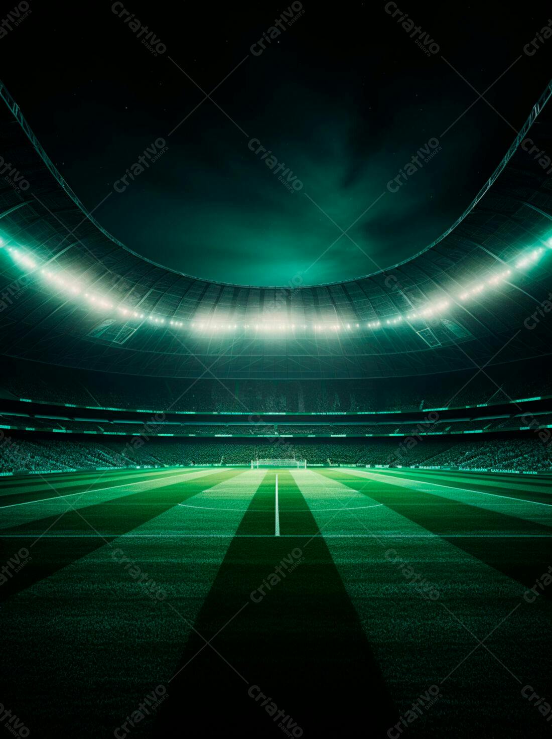 Estádio de futebol noturno iluminado