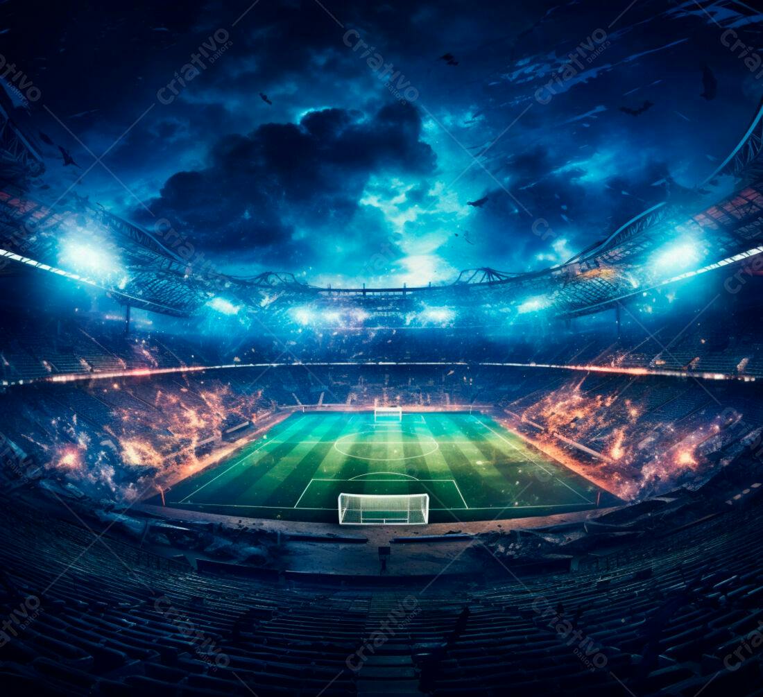 Estádio de futebol destruído sob tempestade