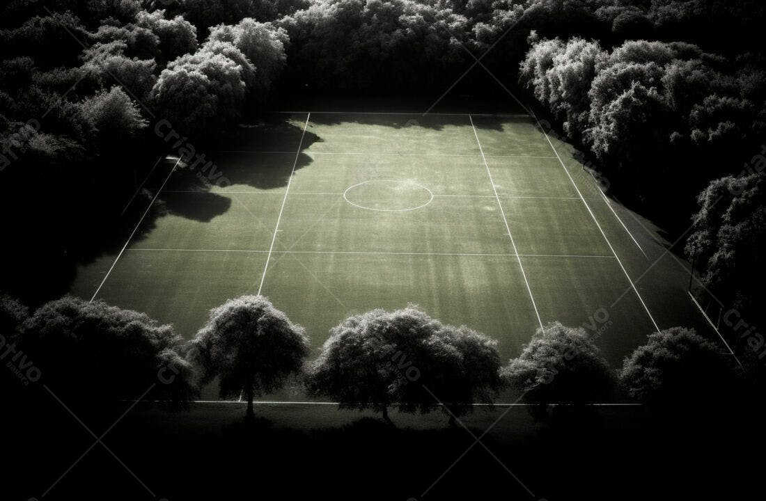 Campo de futebol cercado por árvores