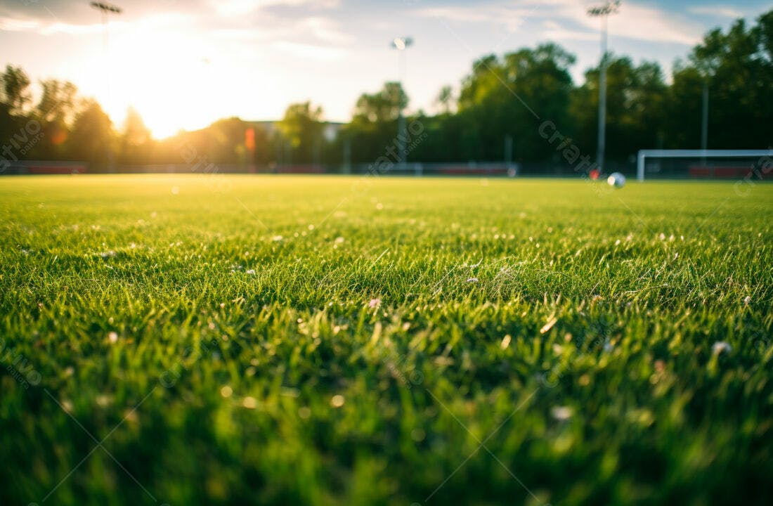 Gramado verde campo futebol ao entardecer
