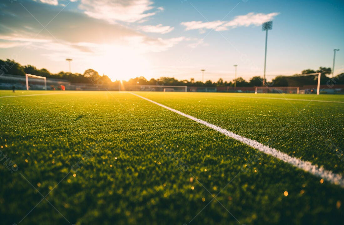 Campo de futebol ao pôr do sol