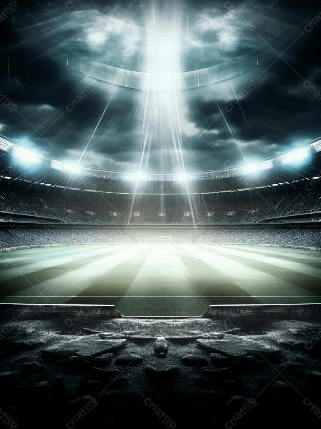 Estádio de futebol noturno iluminado