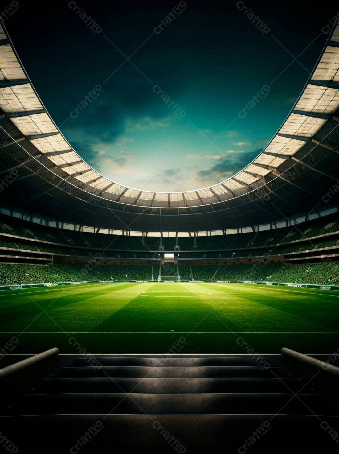 Estádio de futebol vazio ao entardecer