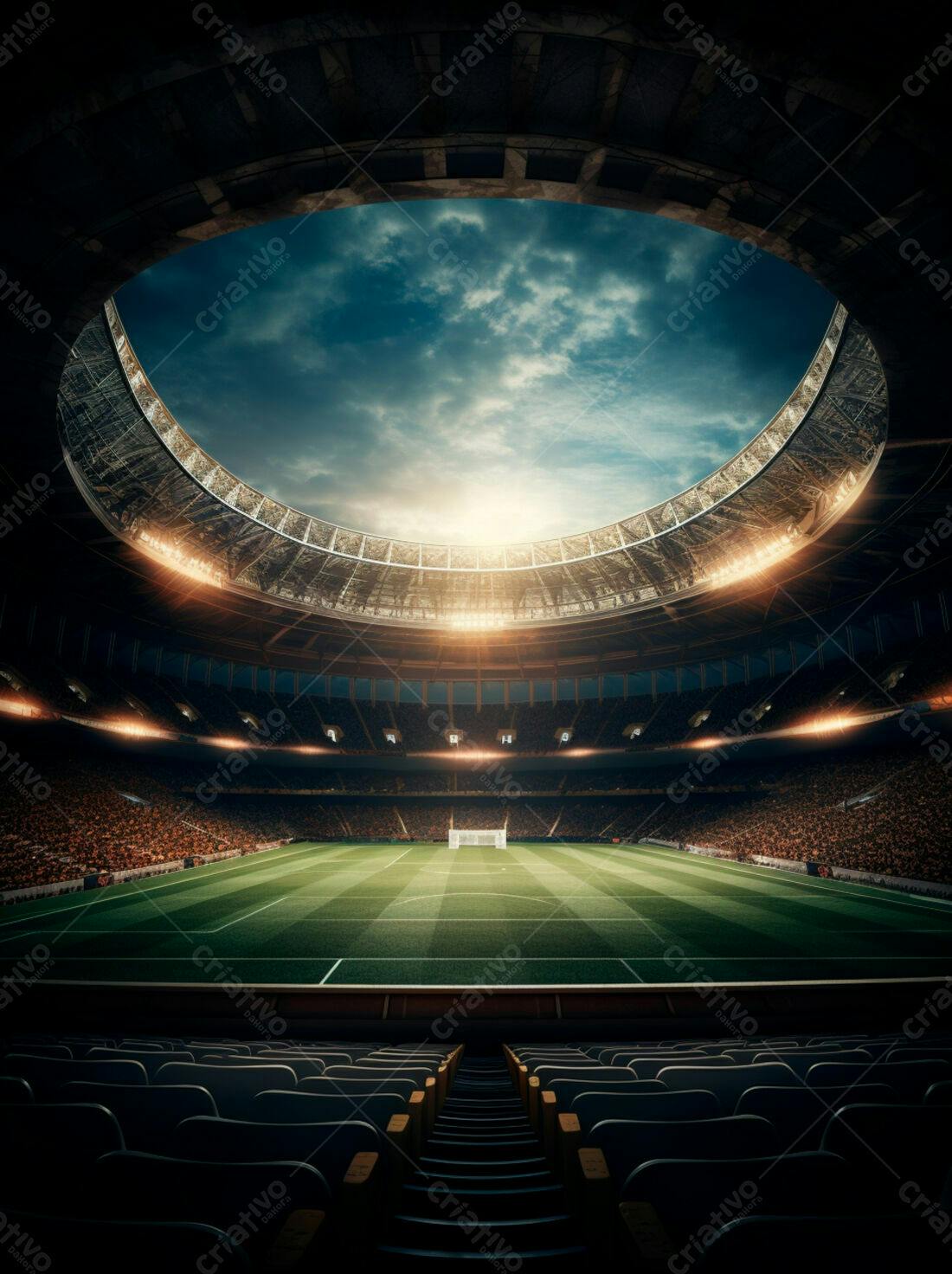 Estádio de futebol iluminado à noite