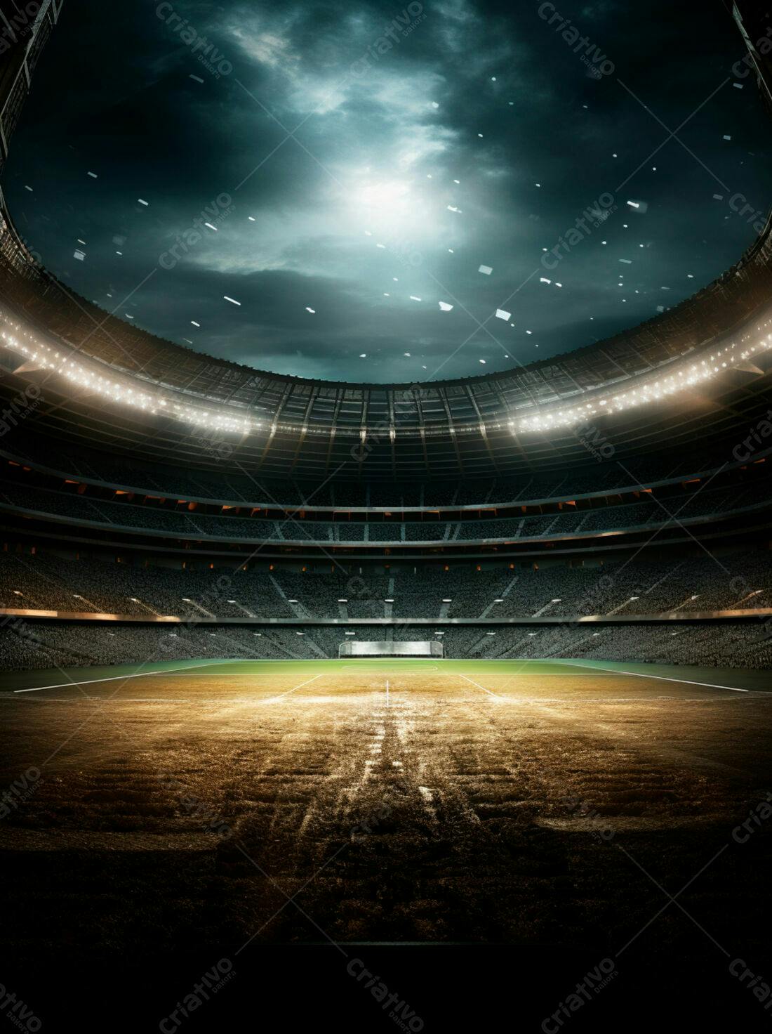 Estádio vazio sob céu noturno