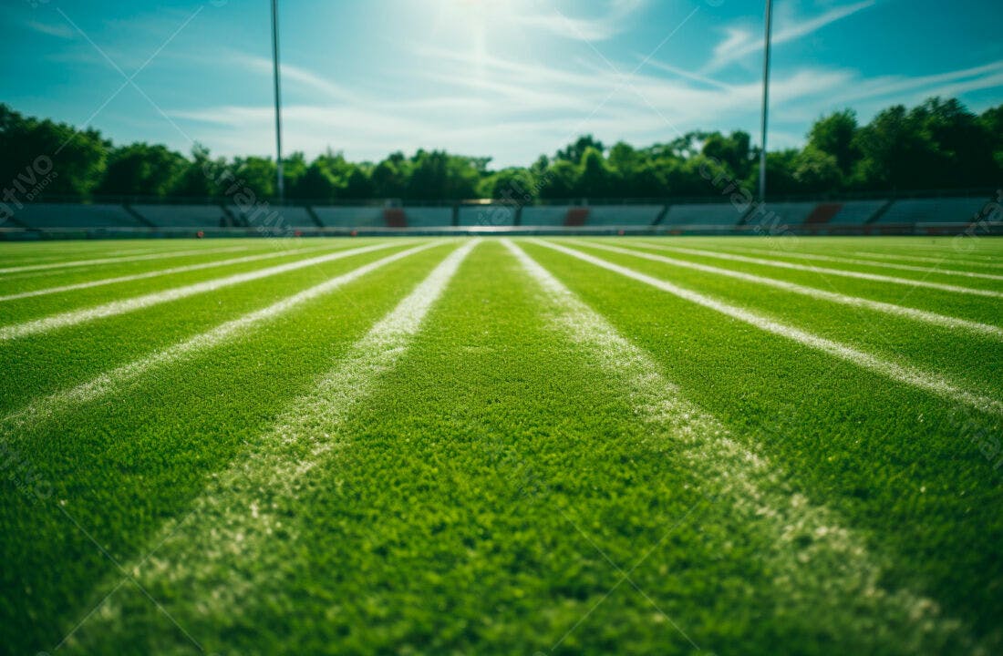 Gramado verde com linhas brancas estádio