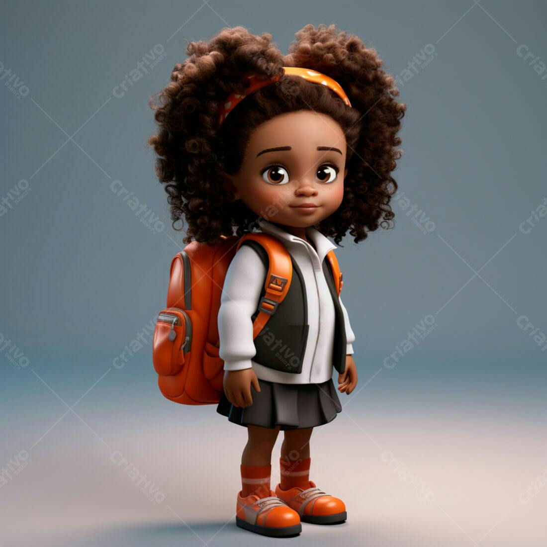 Menina negra com mochila laranja indo para escola