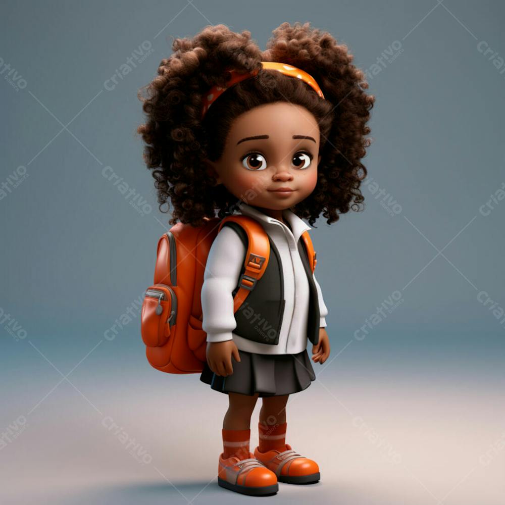 Menina Negra Com Uma Mochila Nas Costas, 3D 1