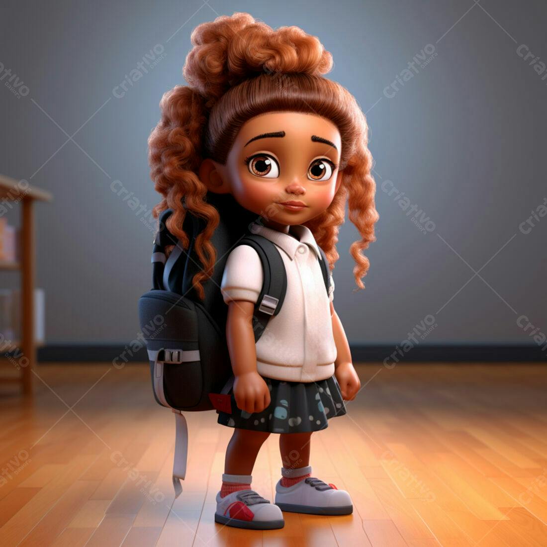 Menina negra com mochila ilustração 3D