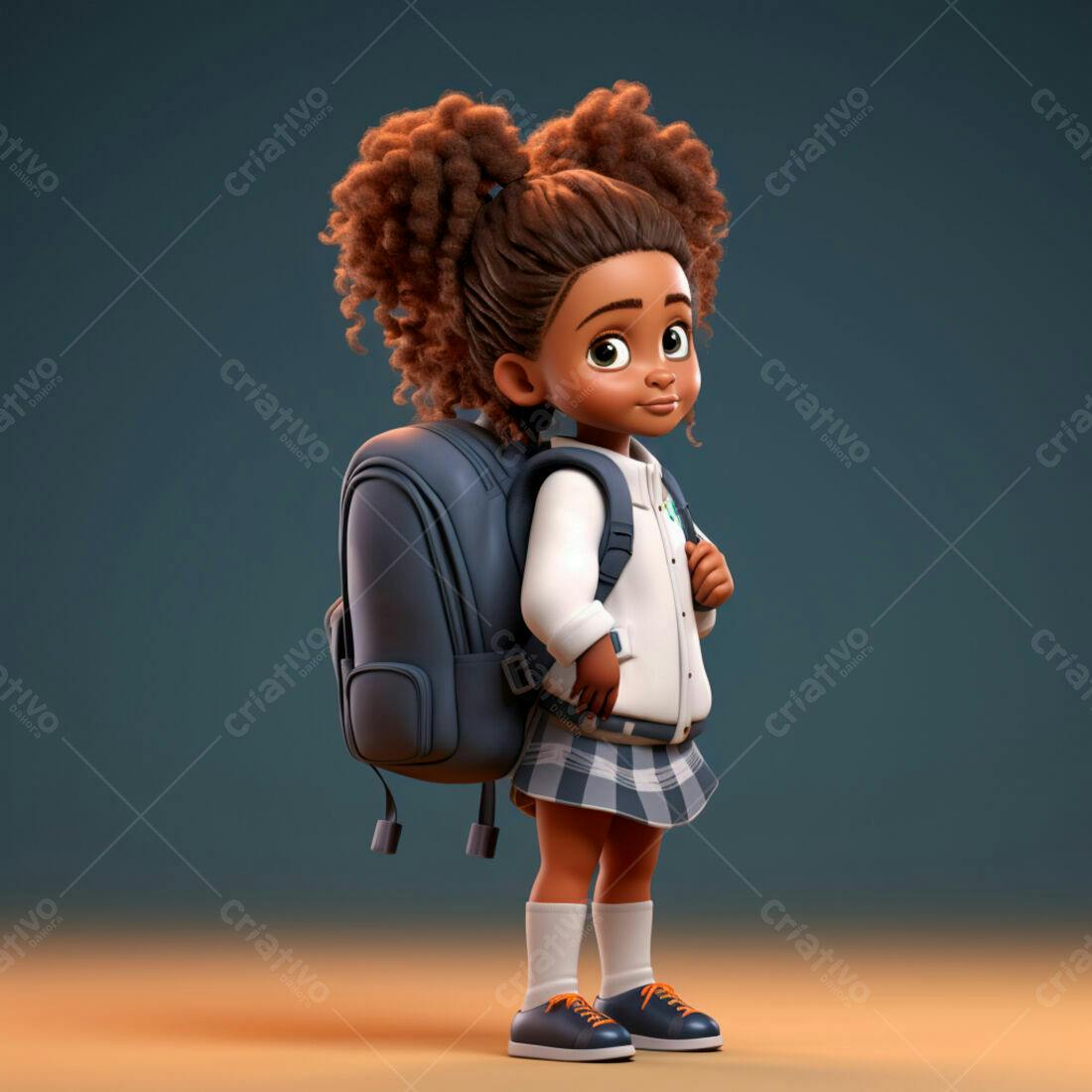 Menina negra com mochila indo para escola