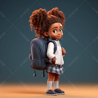 Menina negra com uma mochila nas costas, 3d 3