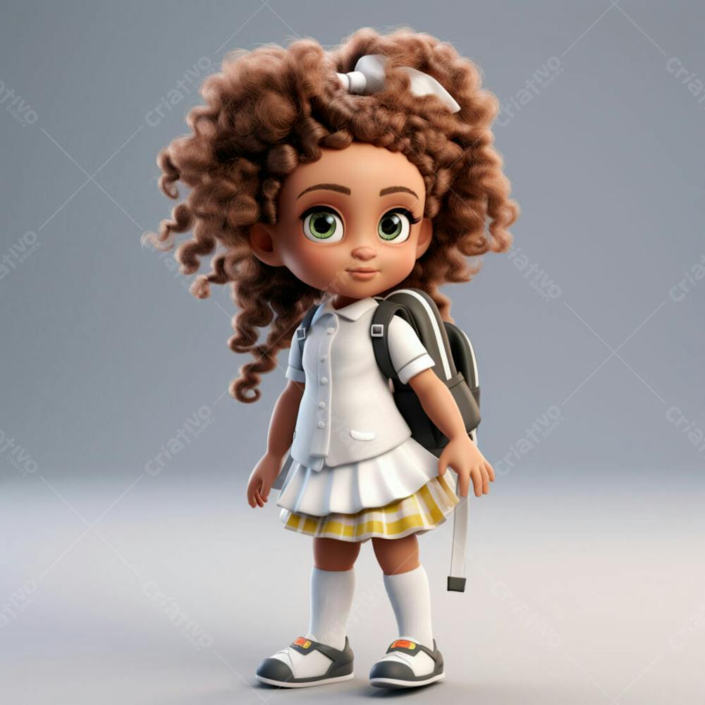 Menina Negra Com Uma Mochila Nas Costas, 3D 4
