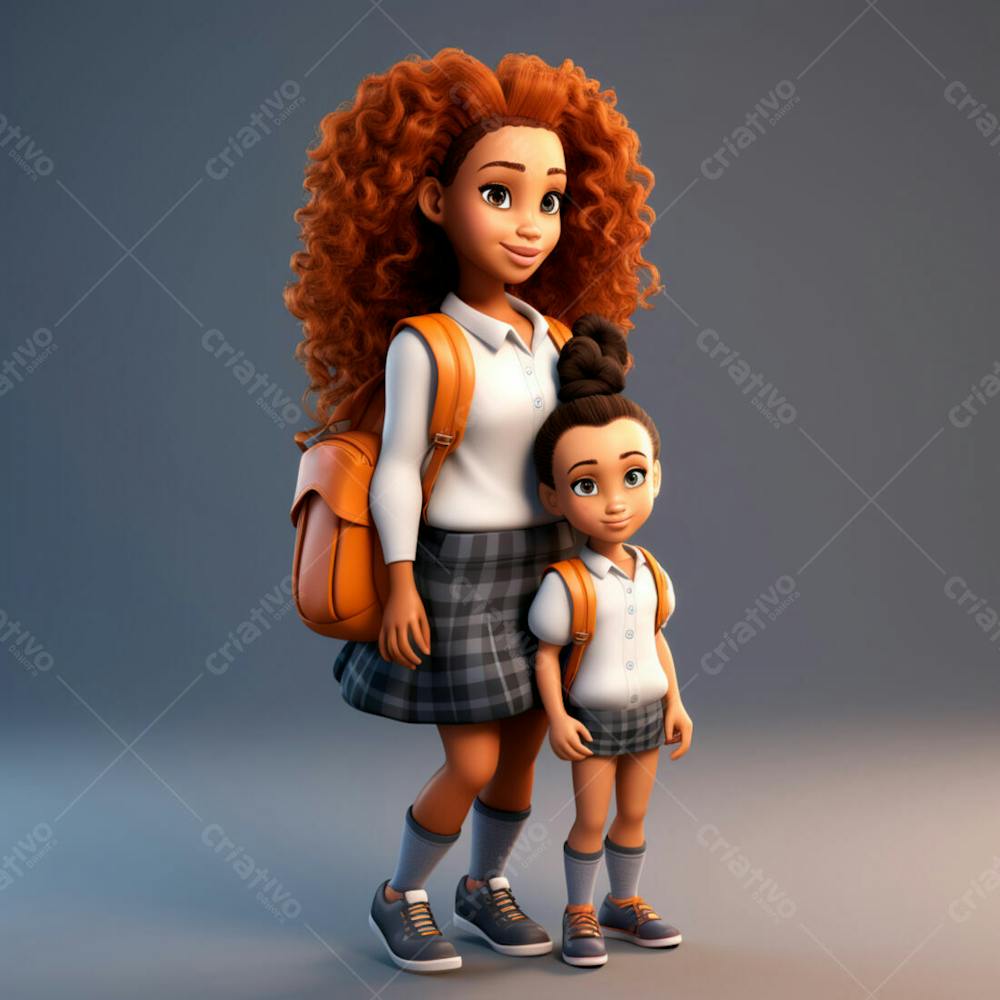 Menina Negra Com Uma Mochila Nas Costas, 3D 5
