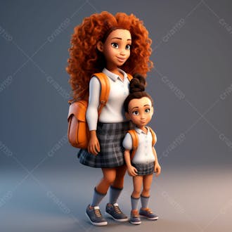 Menina negra com uma mochila nas costas, 3d 5