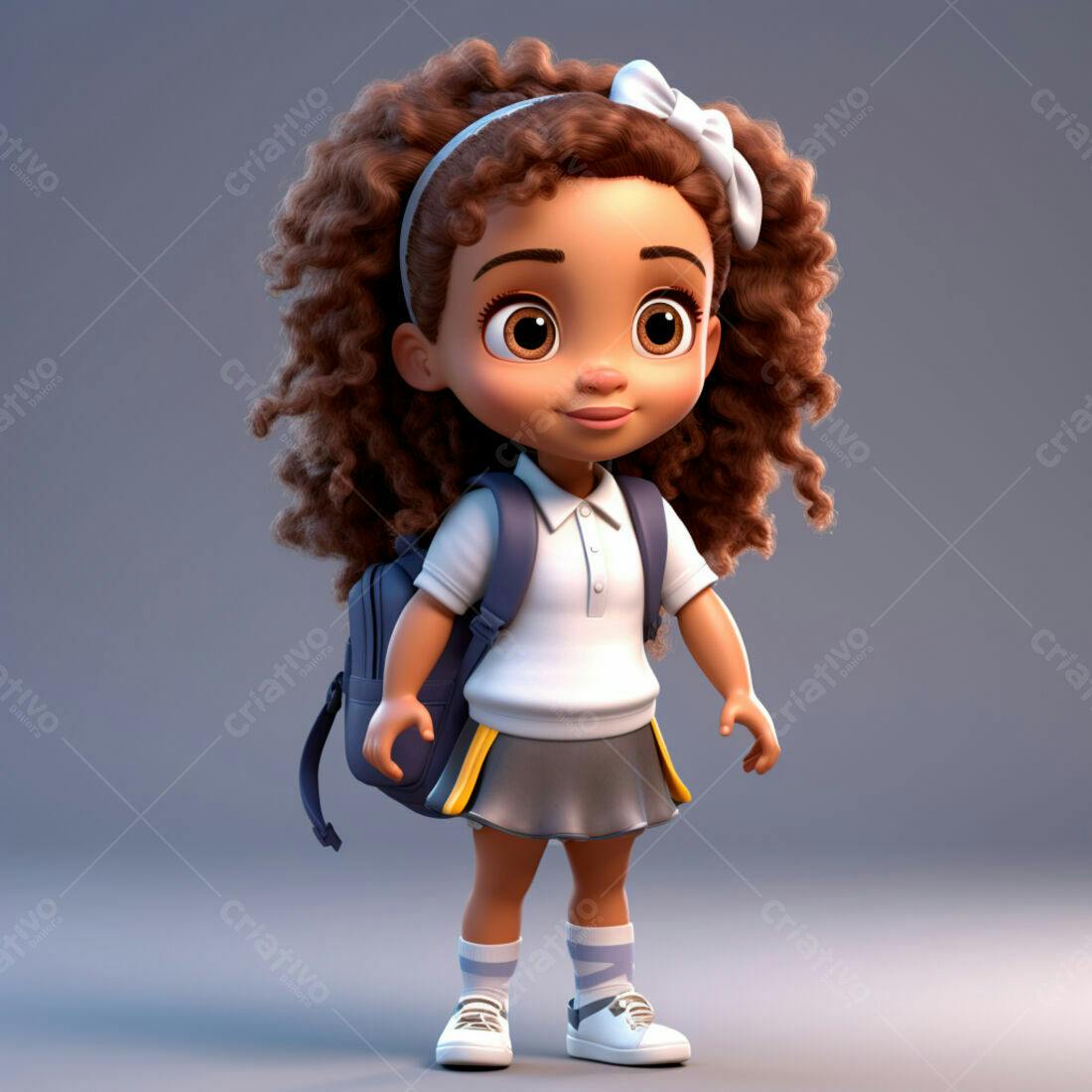 Menina negra com mochila escolar estilo cartoon