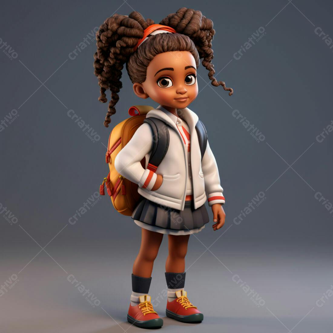 Menina negra com mochila indo para escola