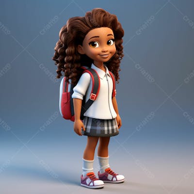 Menina Negra Com Uma Mochila Nas Costas, 3D 8