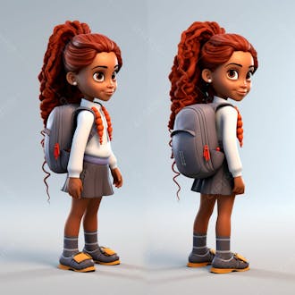 Menina negra com uma mochila nas costas, 3d 9