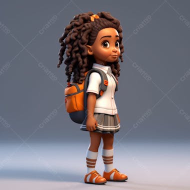 Menina negra com uma mochila nas costas, 3d 10