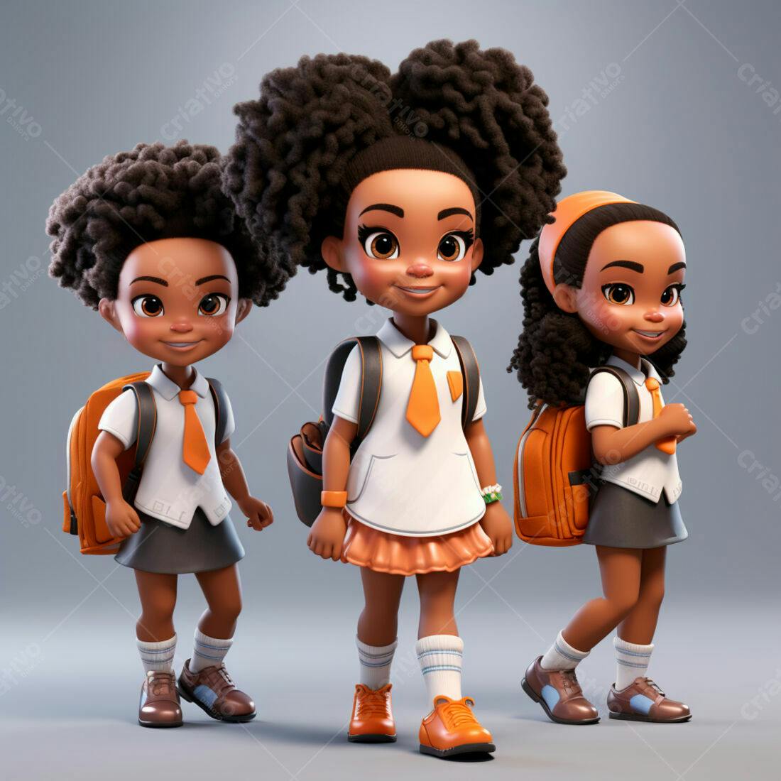 Três meninas afrodescendentes com mochilas