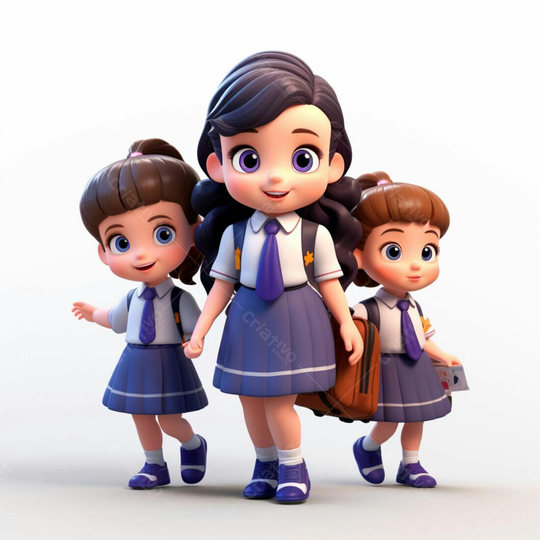 Três meninas animadas indo para a escola