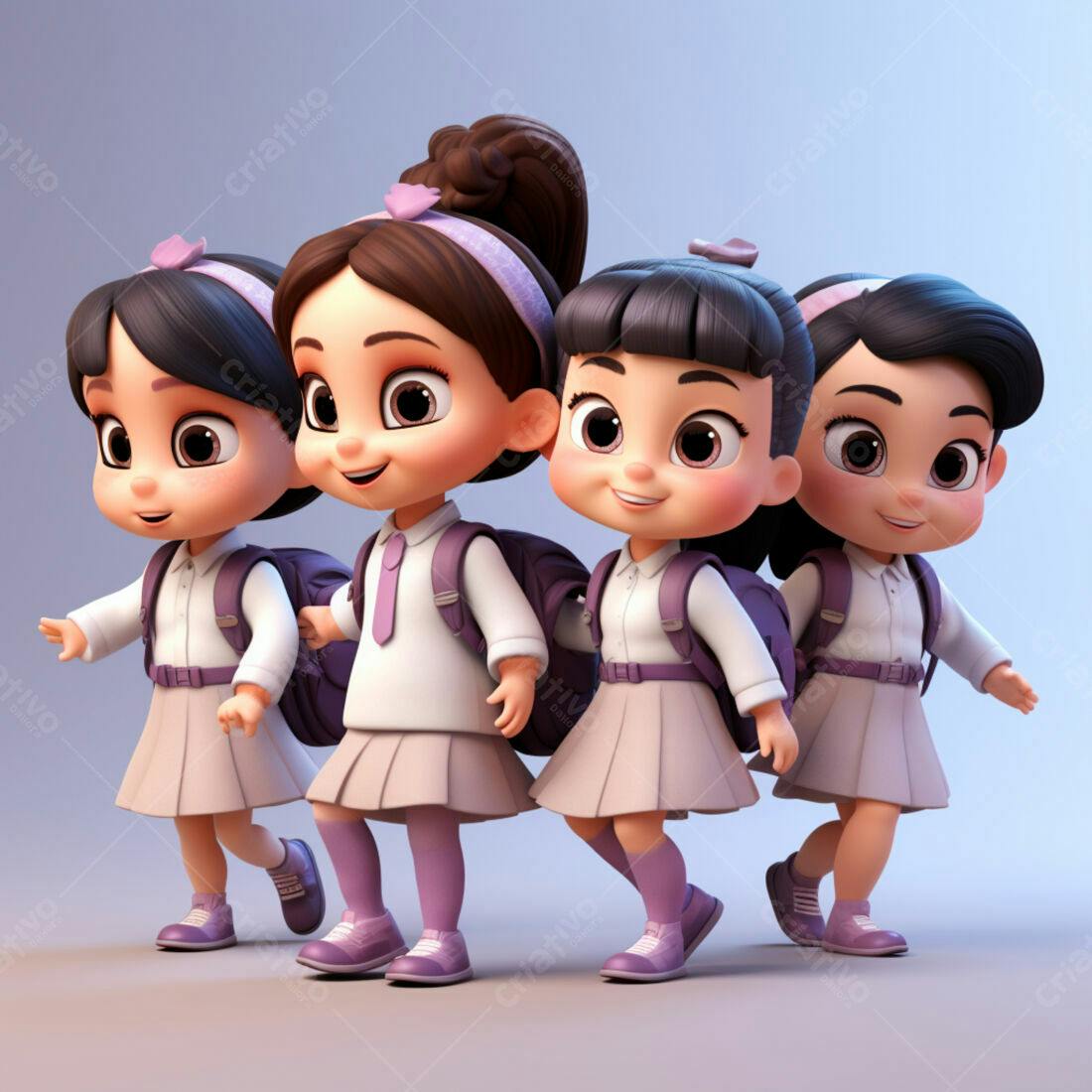 Amigas indo para escola uniforme roxo