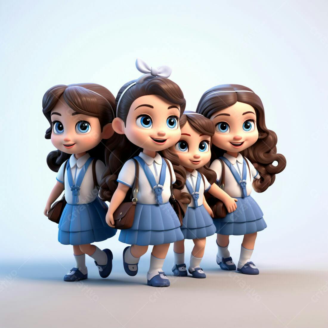 Meninas animadas indo para escola em uniforme azul
