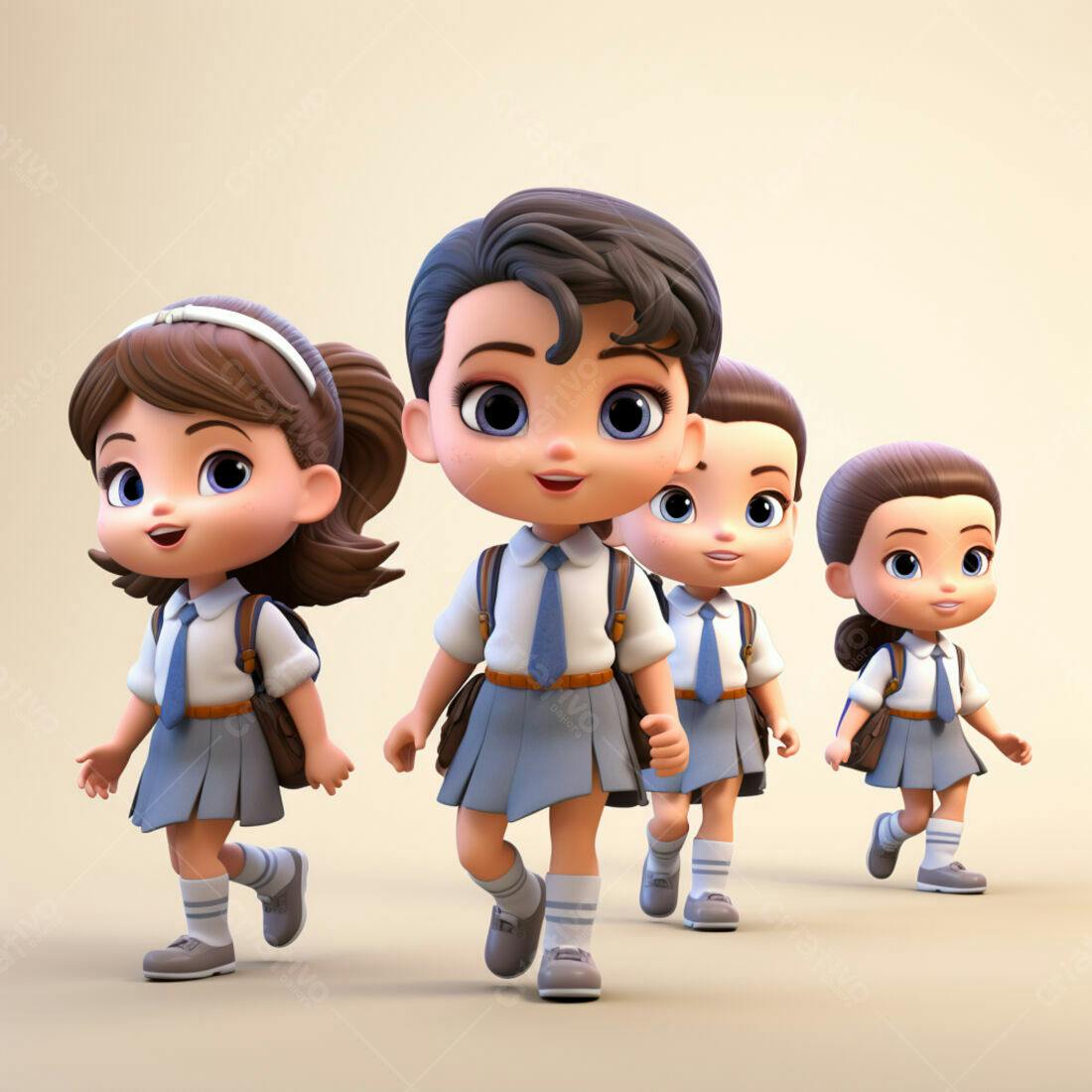 Crianças indo para escola uniformes azuis
